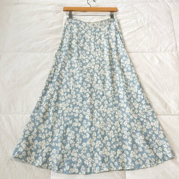 Reformation Zoe Midi Skirt Blue Floral Slit Front Women’s Size 2 - Picture 8 of 9